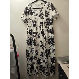 Womens Black Floral Print Maxi Dress Elegant Casual Summer Dress Size L